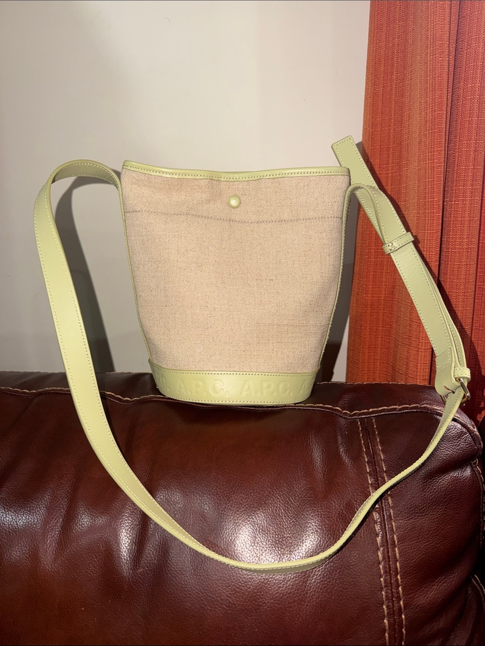 ‼️A.P.C Helene Canvas Leather Trim Bucket Bag Shoulder Bag Crossbody Bag